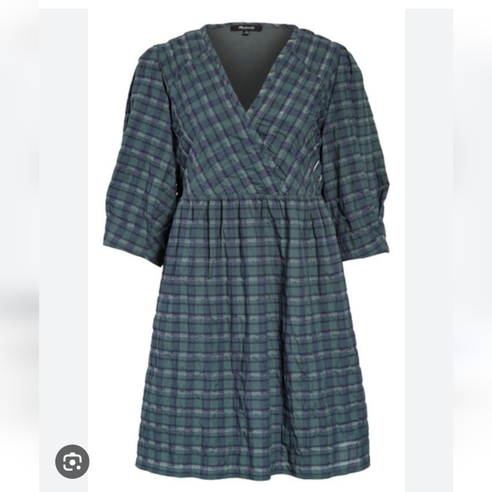 NWT Madewell Marianna Plaid Puff Sleeve Minidress in Forest